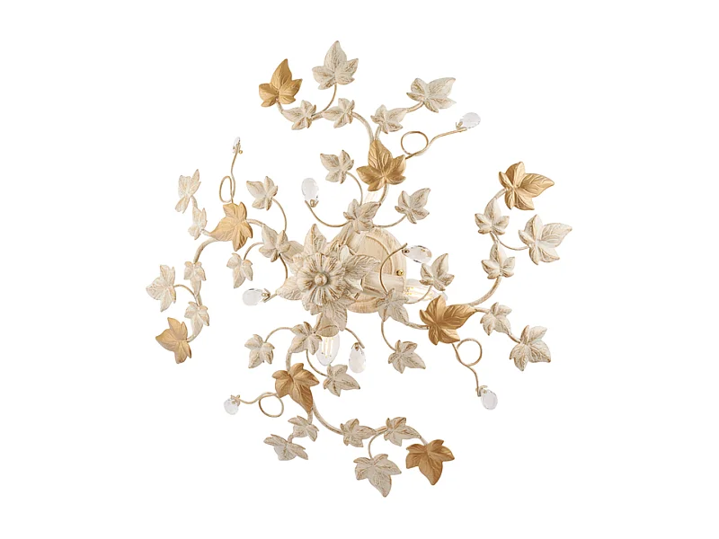 Edera - Deckenleuchte aus elfenbeinfarben lackiertem Eisen mit antikem Golddekor und Kristall-Strasssteinen, 4 Lichter, H.22 - Ø60 - BL50-PL4-AV