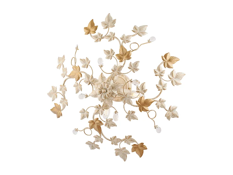 Edera Plafonnier en fer laqué ivoire décor or antique et strass cristal 4 lumières H.22 d.60 BL50-PL4-AV