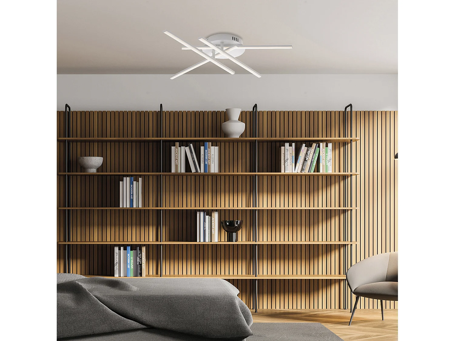 Mikado - Deckenleuchte aus Metall und weiß lackiertem Aluminium mit integrierter LED .10 - Ø65 - BL276-PBC