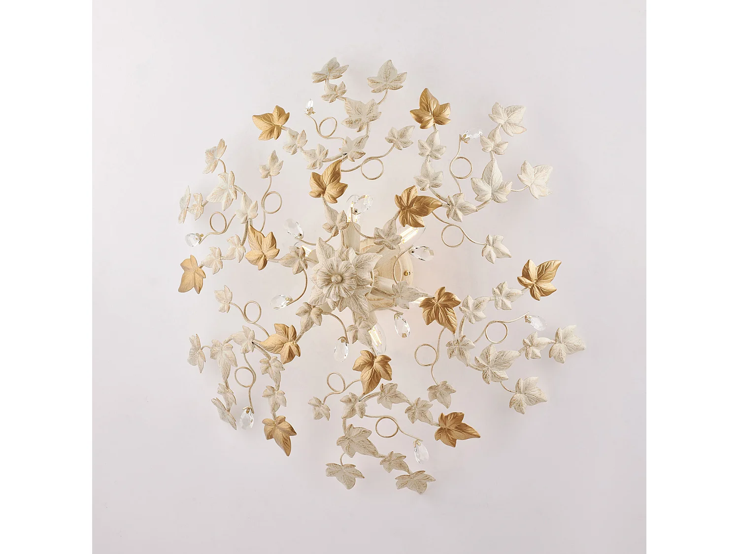 Edera Plafonnier en fer laqué ivoire décor or antique et strass cristal 6 lumières H.22 d.80 BL50-PL6-AV