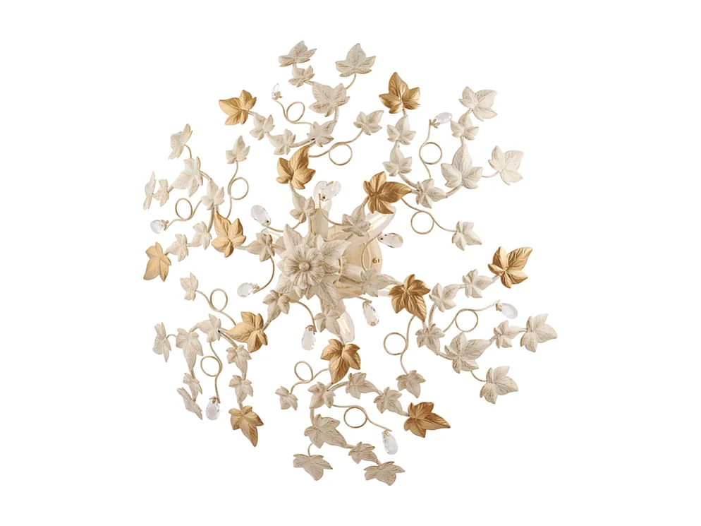 Edera - Lámpara de techo en hierro lacado marfil con decoración. Oro antiguo y pedrería de cristal 6 luces H.22 - Ø80 - BL50-PL6-AV