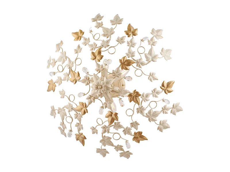 Edera Plafonnier en fer laqué ivoire décor or antique et strass cristal 6 lumières H.22 d.80 BL50-PL6-AV