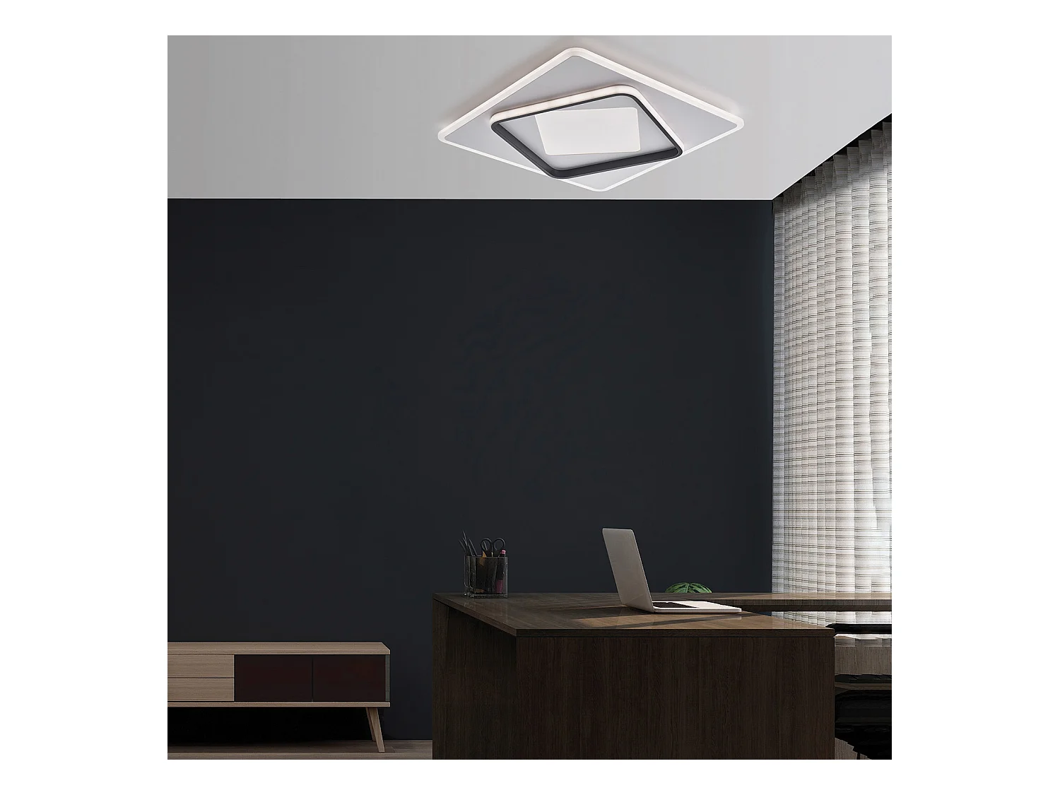 Lulù – Deckenleuchte aus Metall und schwarz-weiß lackiertem Aluminium mit integrierter CCT-LED + Fernbedienung H.6 – Ø50 – BL318-PBC