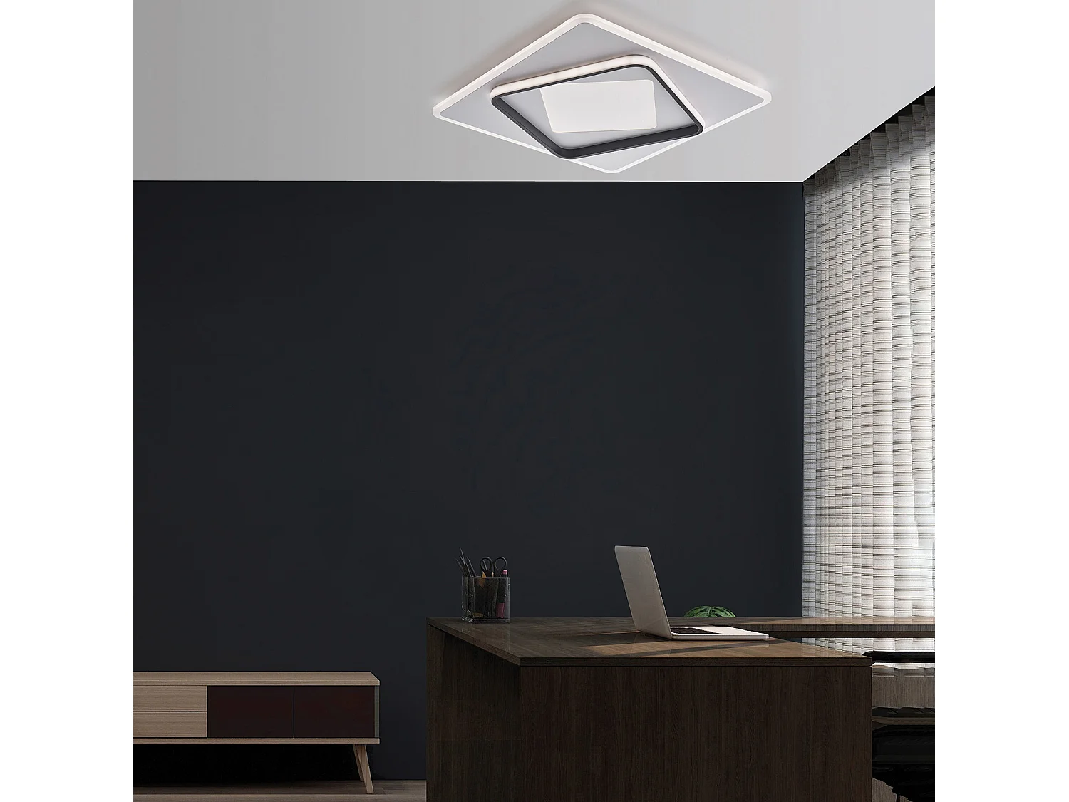 Lampa sufitowa Lulù z metalu i lakierowanego na czarno i biało aluminium ze zintegrowaną diodą CCT LED + pilot H.6 Ø50 BL318-PBC