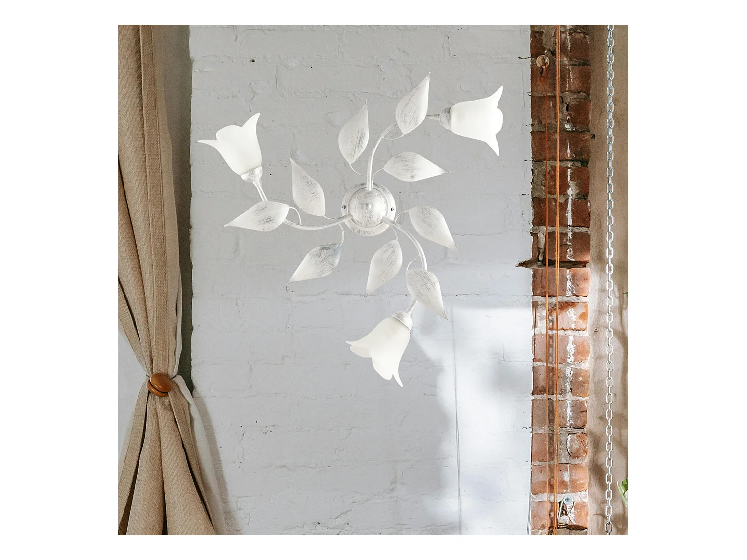 Belight -  Olga – Deckenleuchte weiß, Antiksilber & Alabasterglas, Ø67, H20, 3-flammig – BL155-PL3-BA