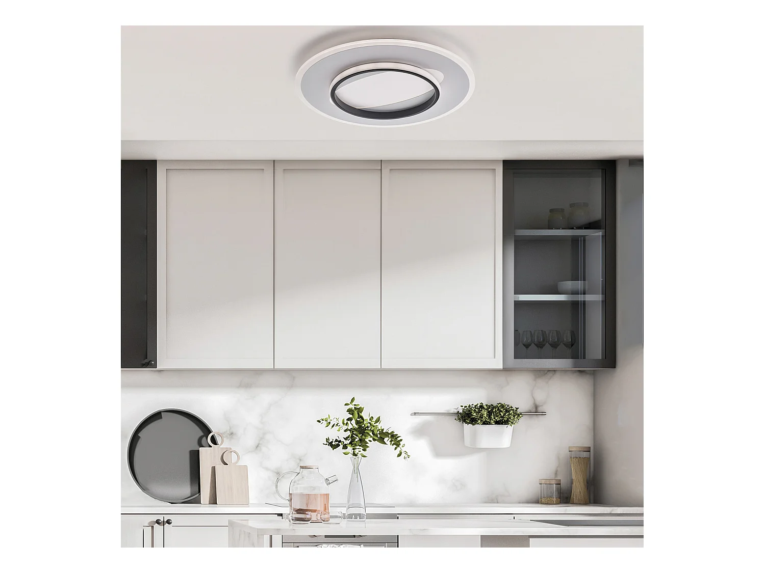 Annie Plafonnier en métal et aluminium laqué noir et blanc avec LED CCT intégrée + télécommande H.6 d.50 BL321-PBC