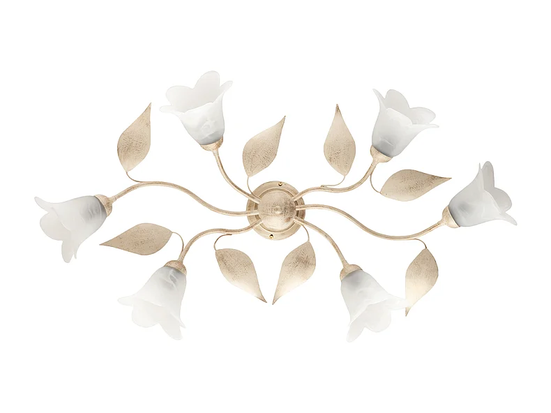 Belight -  Olga - Deckenleuchte elfenbeinfarben, Antikgold & Alabasterglas, 6-flammig, L70x52 - BL155-PL6-AV