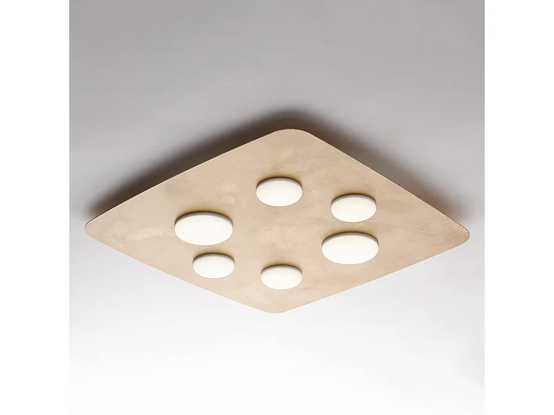 Megan - Deckenleuchte aus weiß lackiertem Metall mit antikem Golddekor und integrierten LED-Silikondiffusoren 6 Lichter H.5 - Ø65 - BL243-PL6-ORO