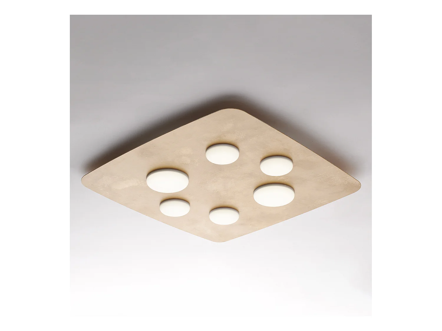 Megan Plafon em metal lacado branco com deco difusores de silicone LED antigos e dourados integrados 6 luzes H.5 Ø65 BL243-PL6-ORO