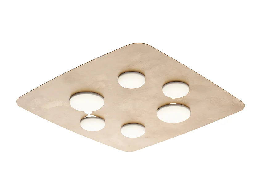 Megan - Deckenleuchte aus weiß lackiertem Metall mit antikem Golddekor und integrierten LED-Silikondiffusoren 6 Lichter H.5 - Ø65 - BL243-PL6-ORO