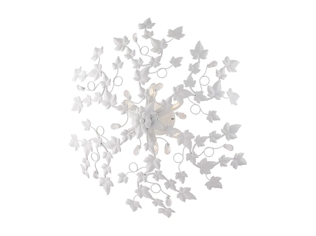 Edera Plafonnier en fer laqué blanc décoration effet shabby chic et strass cristal 6 lumières H.22 d.80 BL50-PL6-BCO
