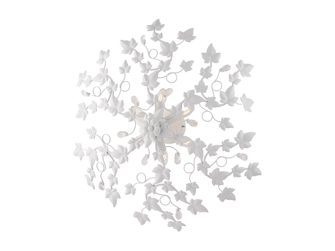 Edera Plafonnier en fer laqué blanc décoration effet shabby chic et strass cristal 6 lumières H.22 d.80 BL50-PL6-BCO