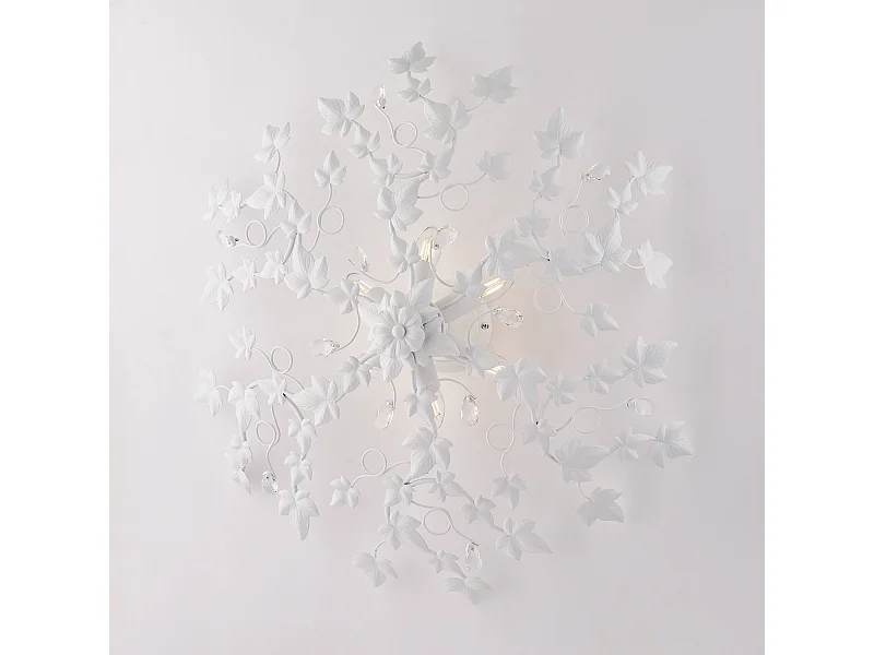 Edera Plafonnier en fer laqué blanc décoration effet shabby chic et strass cristal 6 lumières H.22 d.80 BL50-PL6-BCO