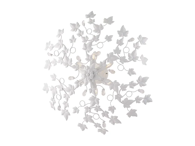 Edera - Plafoniera in ferro laccato bianco con decoraz. effetto shabby chic e strass in cristallo 6 luci H.22 - Ø80 - BL50-PL6-BCO