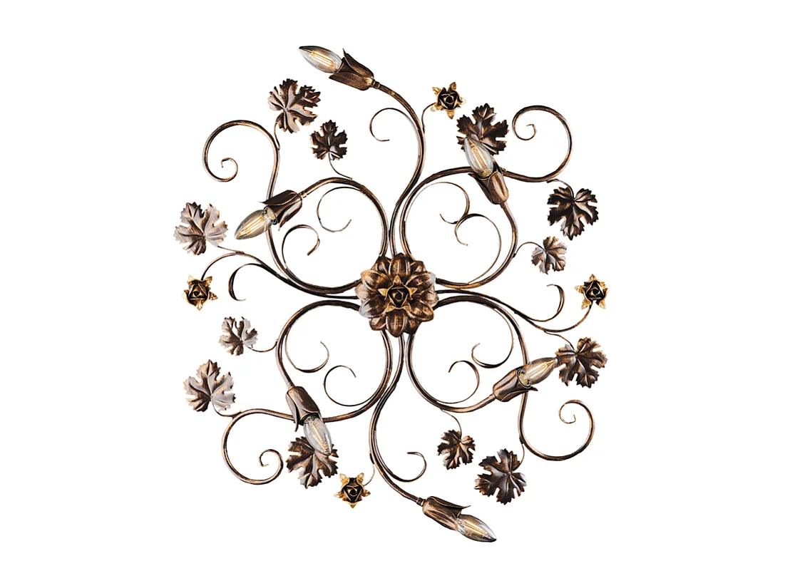 Iris - Deckenleuchte aus braun lackiertem Eisen mit antikem Golddekor, 6 Lichter - Ø79 x 67 - BL169-PL6-BR