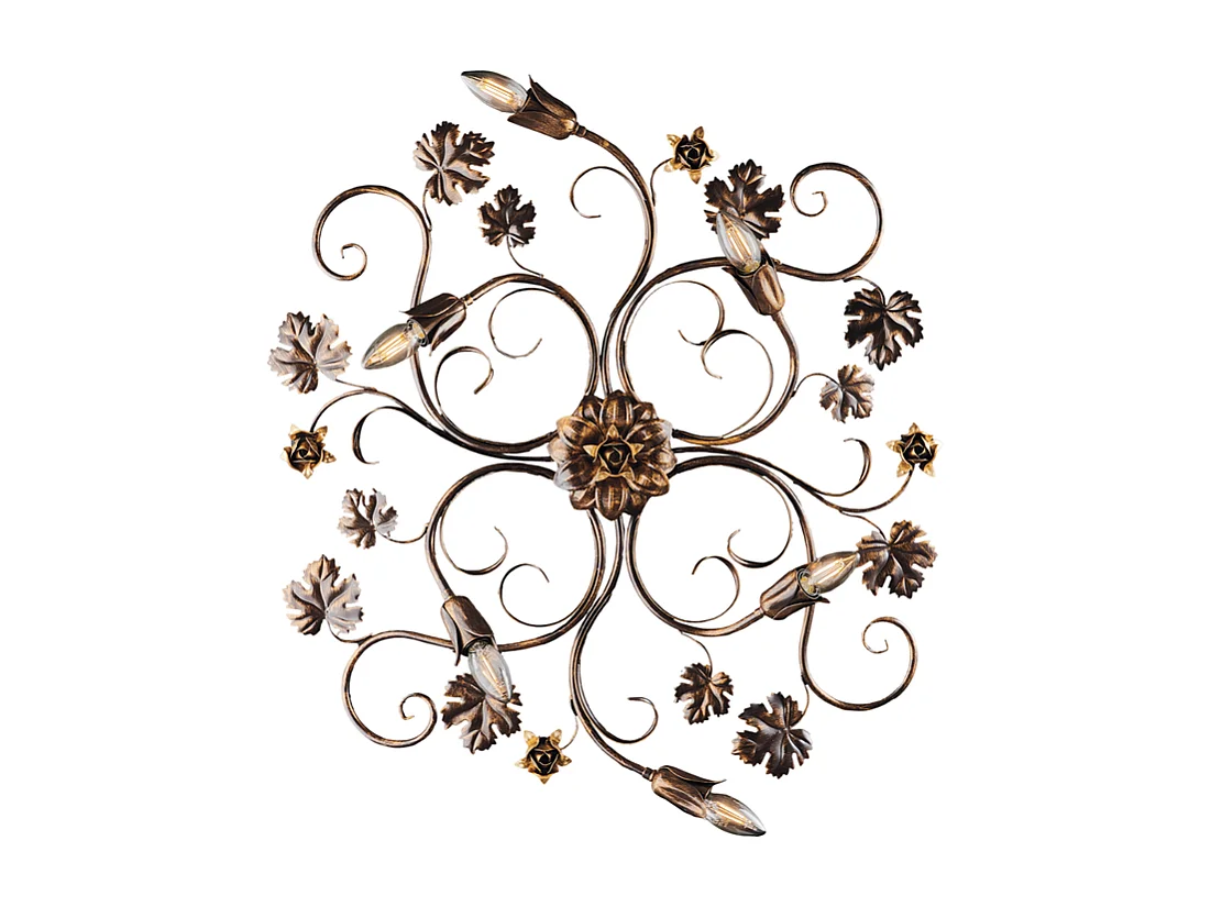 Iris Plafonnier en fer laqué marron décor or antique 6 lumières d.79 X 67 BL169-PL6-BR