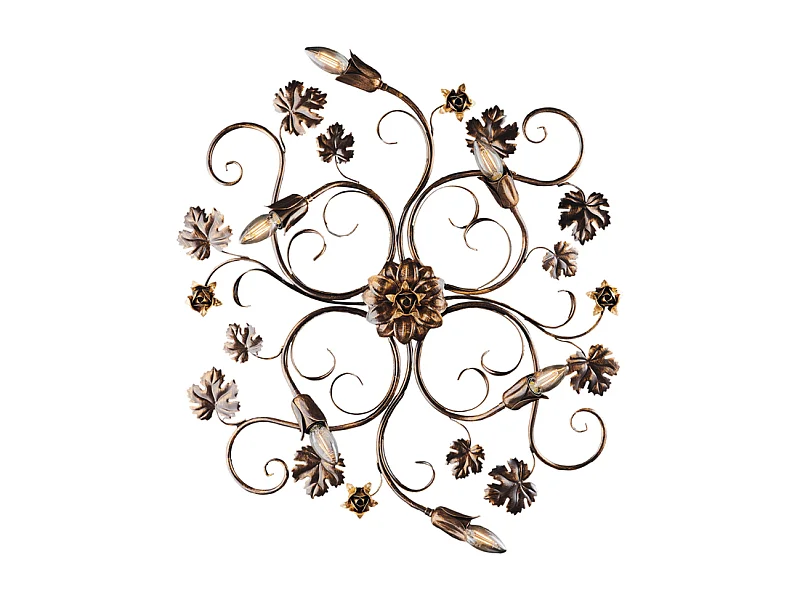 Iris Plafonnier en fer laqué marron décor or antique 6 lumières d.79 X 67 BL169-PL6-BR