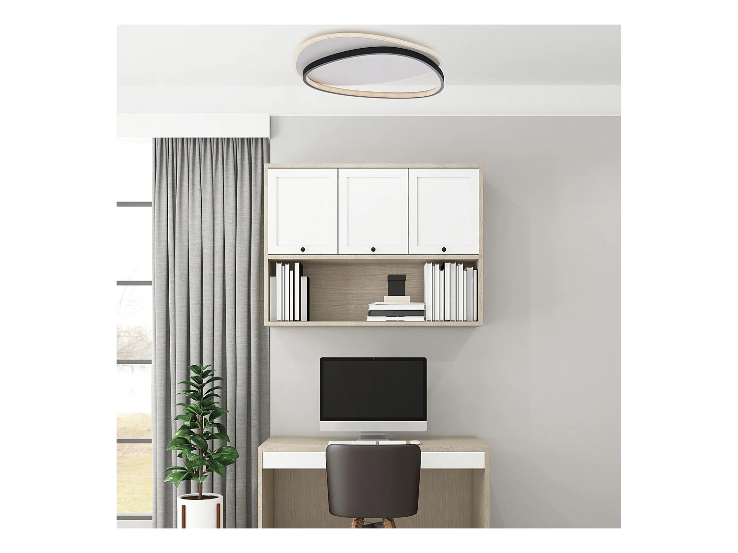 Amy Plafonnier noir et blanc en métal et aluminium avec LED CCT intégrées + télécommande L.55 X 46 BL307-PBC-GR