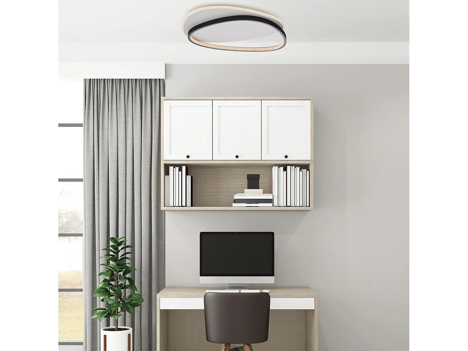 Lampa sufitowa Amy z metalu i aluminium, czarno-biała, ze zintegrowaną diodą LED CCT + pilot, dł. 55 x 46 cali BL307-PBC-GR