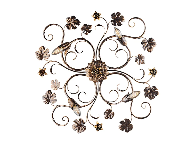 Iris - Deckenleuchte aus braun lackiertem Eisen mit antikem Golddekor, 4 Lichter, H.17 - Ø76 - BL169-PL4-BR