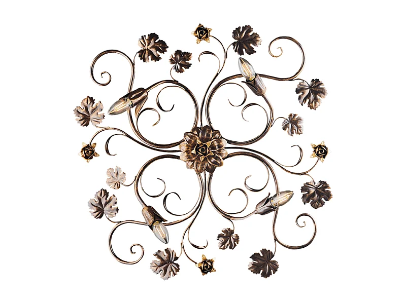 Iris - Plafoniera in ferro laccato marrone con decoraz. oro antico 4 luci H.17 - Ø76 - BL169-PL4-BR