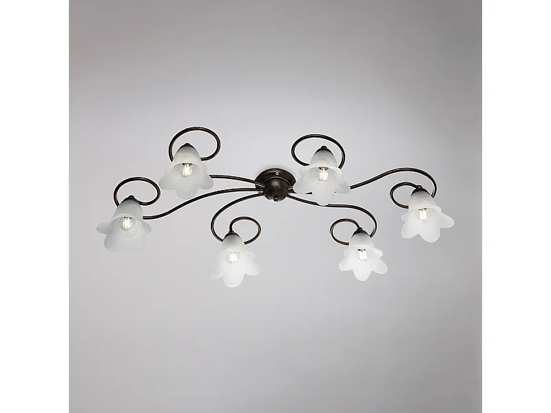 Belight -  Alice – Deckenleuchte braun, Antikgold, Alabasterglas Ø14, 6-flammig, L99x50 – BL230-PL6-BR