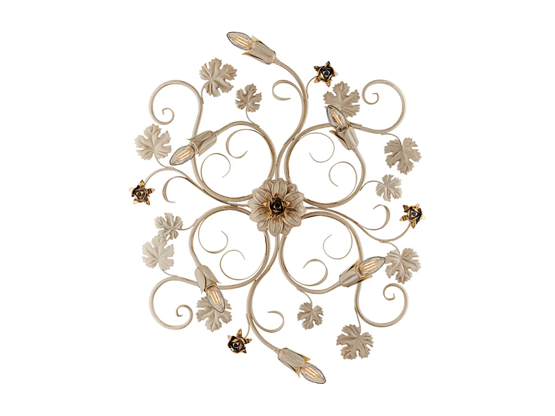 Iris Plafonnier en fer laqué ivoire décor or antique 6 lumières d.79 X 67 BL169-PL6-AV