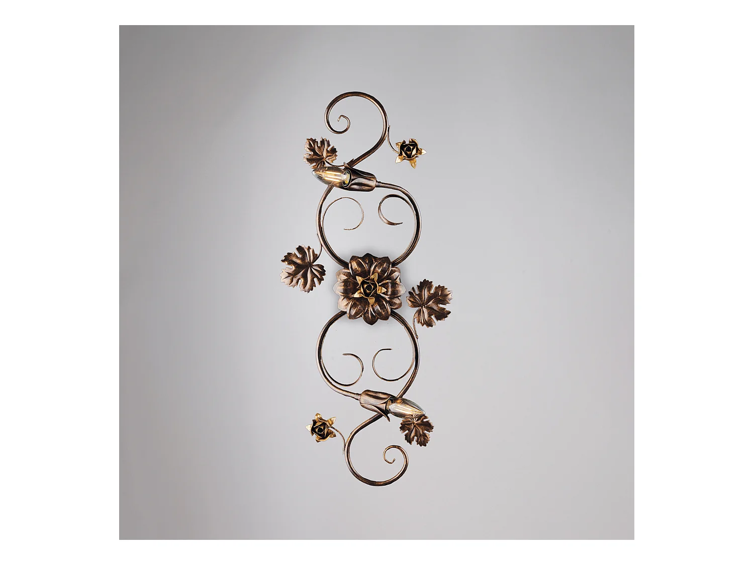 Iris Plafonnier en fer laqué marron décor or antique 2 lumières d.74 X 37 BL169-PL2-BR