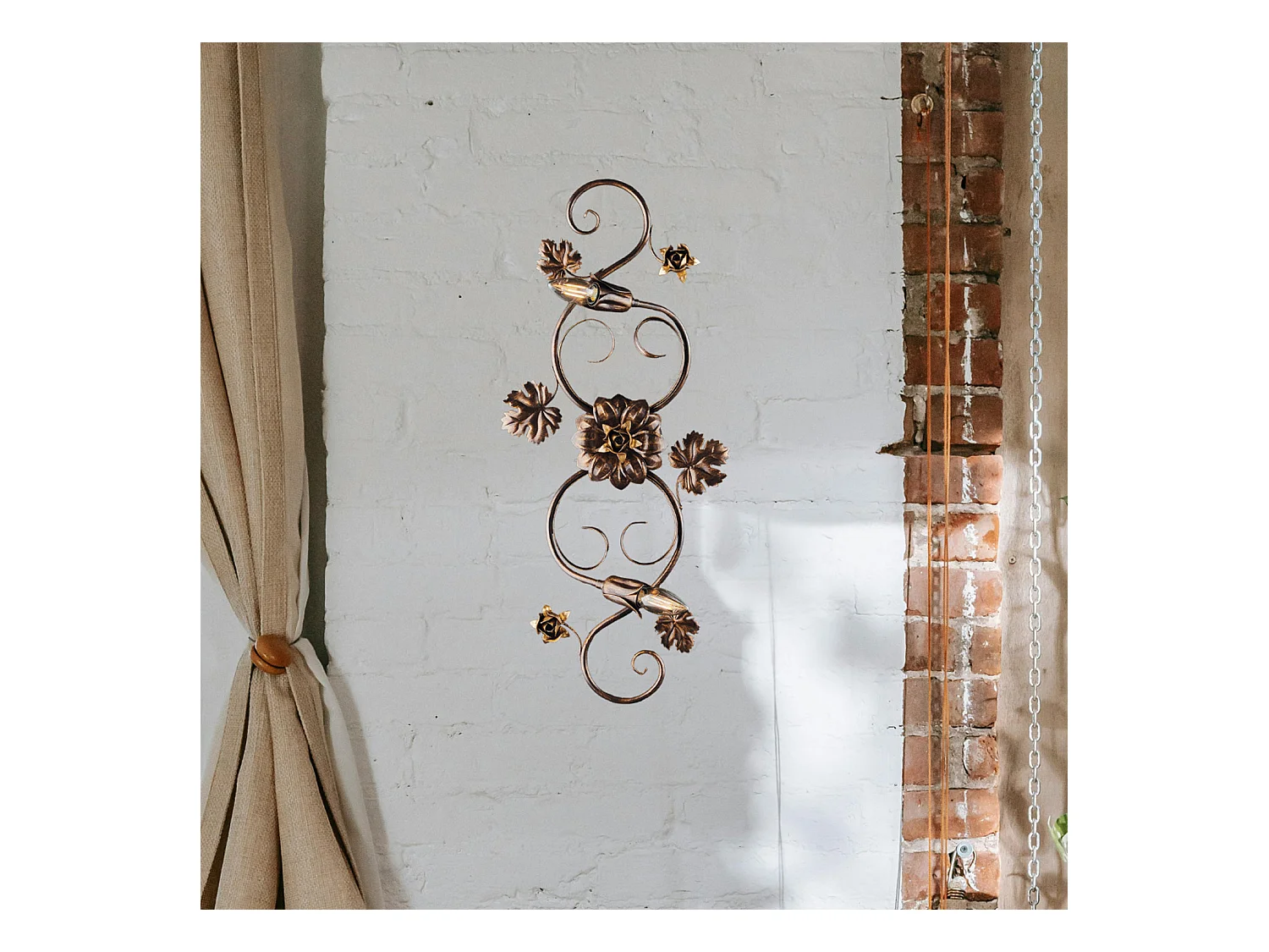 Iris Plafonnier en fer laqué marron décor or antique 2 lumières d.74 X 37 BL169-PL2-BR