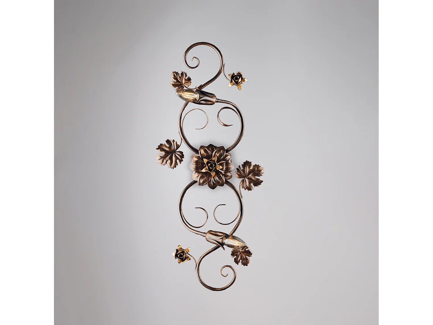 Iris - Loftlampe i brunlakeret jern med antik gulddekoration, 2 lys - Ø74 X 37 - BL169-PL2-BR