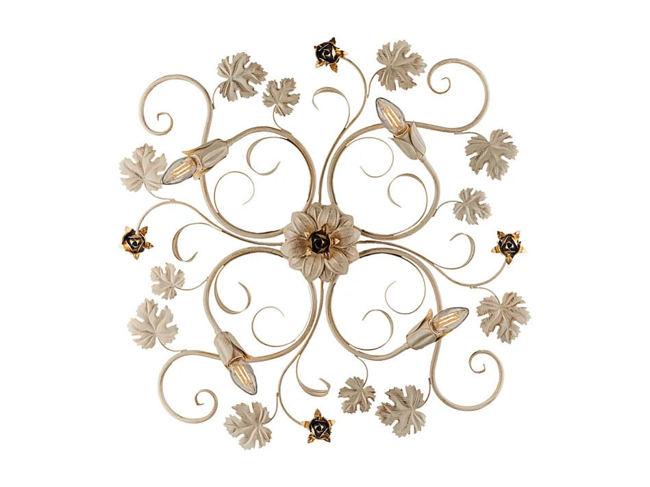 Iris Plafonnier en fer laqué ivoire décor or antique 4 lumières H.17 d.76 BL169-PL4-AV