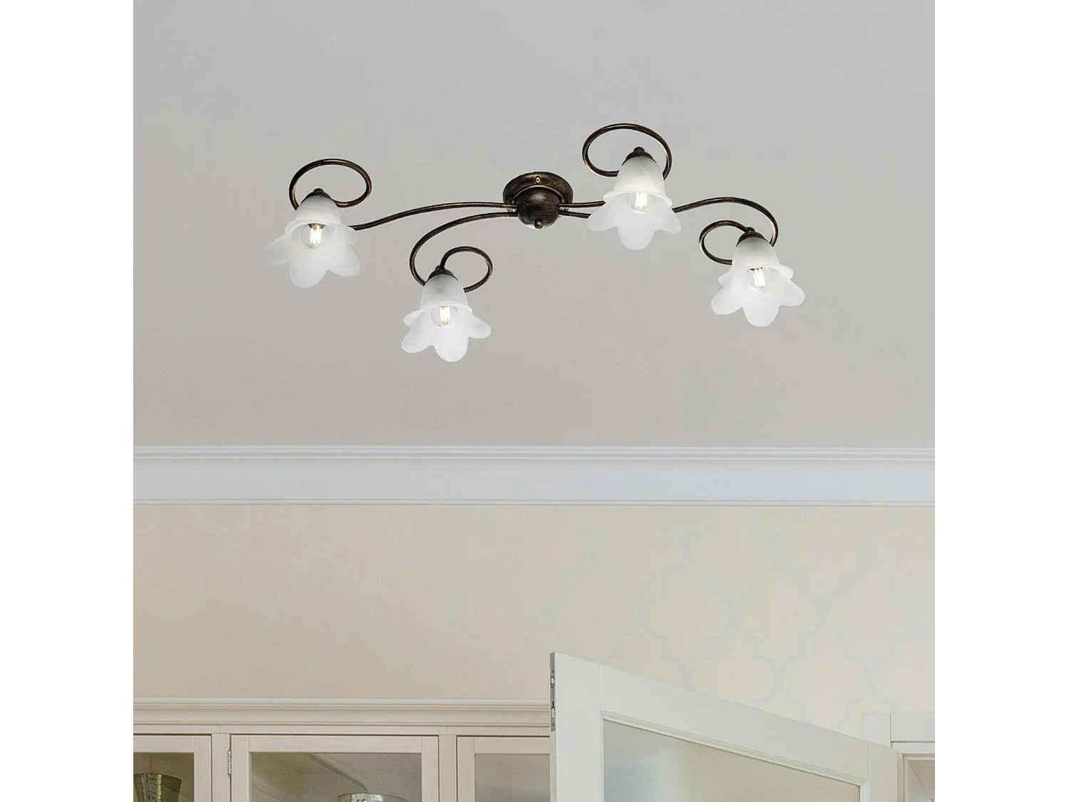 Belight -  Alice - Deckenleuchte braun, Antikgold, Alabasterglas Ø14, 4-flammig, L87x40 - BL230-PL4-BR