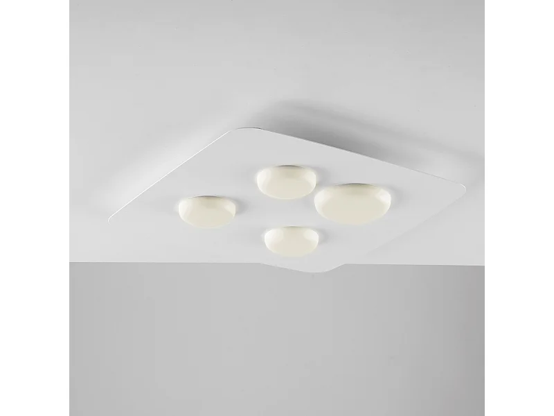 Megan Plafon em metal lacado branco com difusores LED de silicone integrados 4 luzes H.5 Ø45 BL243-PL4-BCO