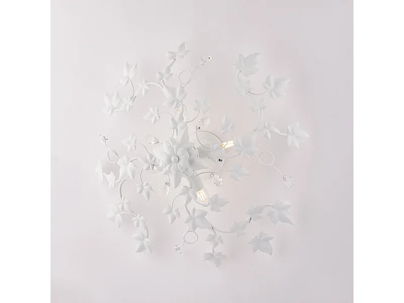 Edera - Plafoniera in ferro laccato bianco con decoraz. effetto shabby chic e strass in cristallo 4 luci H.22 - Ø60 - BL50-PL4-BCO