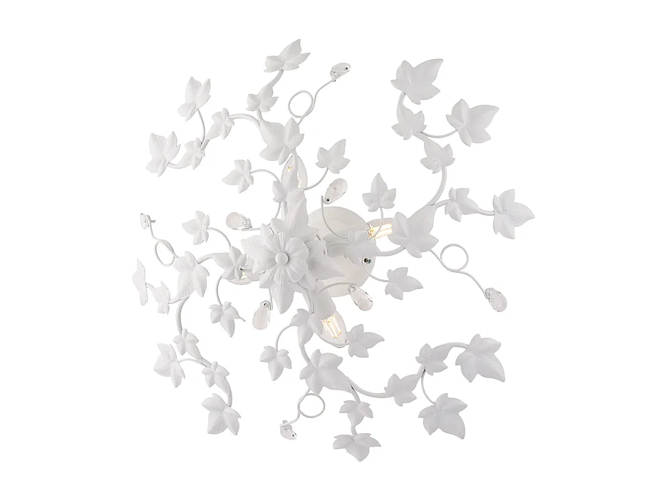 Edera Plafonnier en fer laqué blanc décoration effet shabby chic et strass cristal 4 lumières H.22 d.60 BL50-PL4-BCO