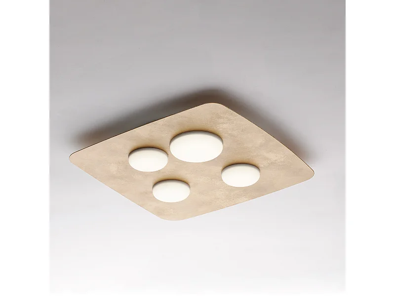 Megan - Deckenleuchte aus weiß lackiertem Metall mit antikem Golddekor und integrierten LED-Silikondiffusoren 4 Lichter H.5 - Ø45 - BL243-PL4-ORO