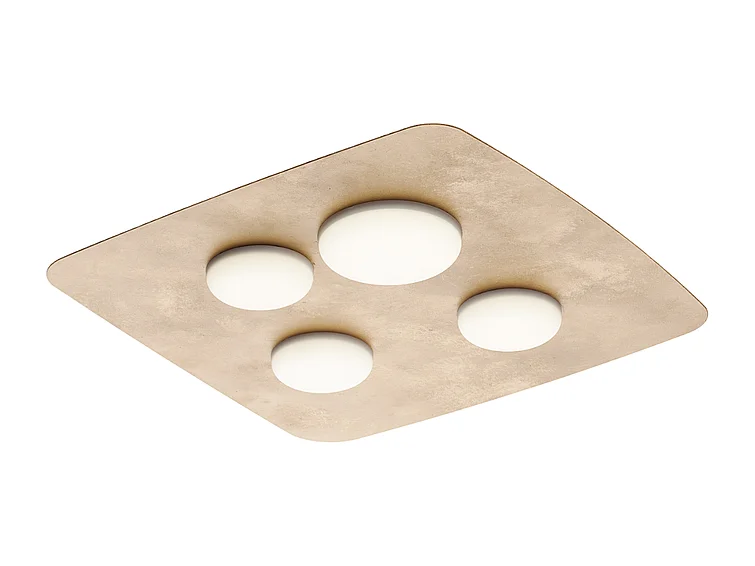 Megan - Deckenleuchte aus weiß lackiertem Metall mit antikem Golddekor und integrierten LED-Silikondiffusoren 4 Lichter H.5 - Ø45 - BL243-PL4-ORO