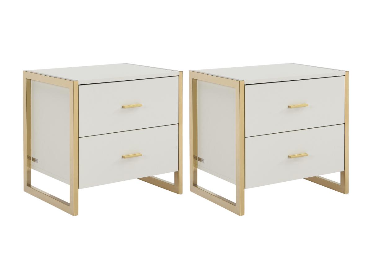 2er-Set Nachttische mit 2 Schubladen - MDF - Beige & Goldfarben - OMBRELIA günstig online kaufen