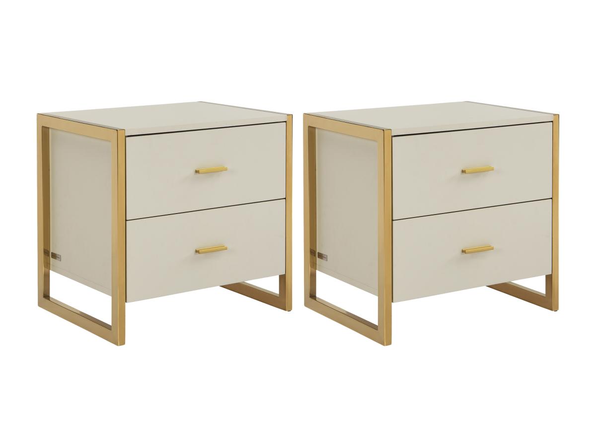 2er-Set Nachttische mit 2 Schubladen - MDF - Beige & Goldfarben - OMBRELIA günstig online kaufen