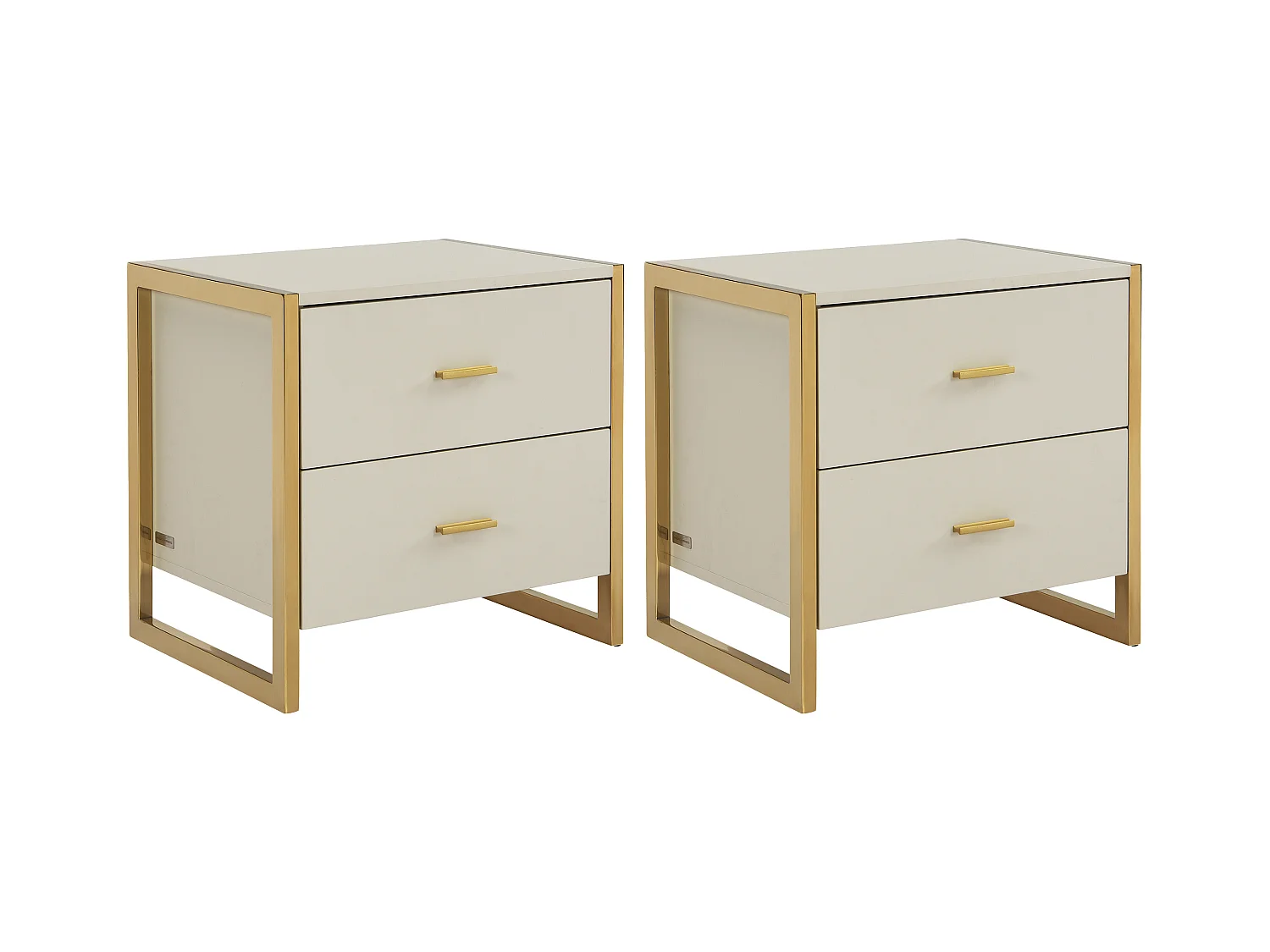 Lot de 2 tables de chevet 2 tiroirs - MDF - Beige et doré - OMBRELIA de Pascal Morabito