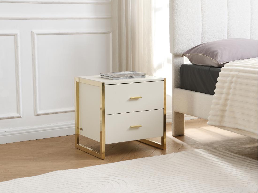 vente unique Lot de 2 tables de chevet 2 tiroirs - MDF - Beige et doré - OMBRELIA de Pascal Morabito