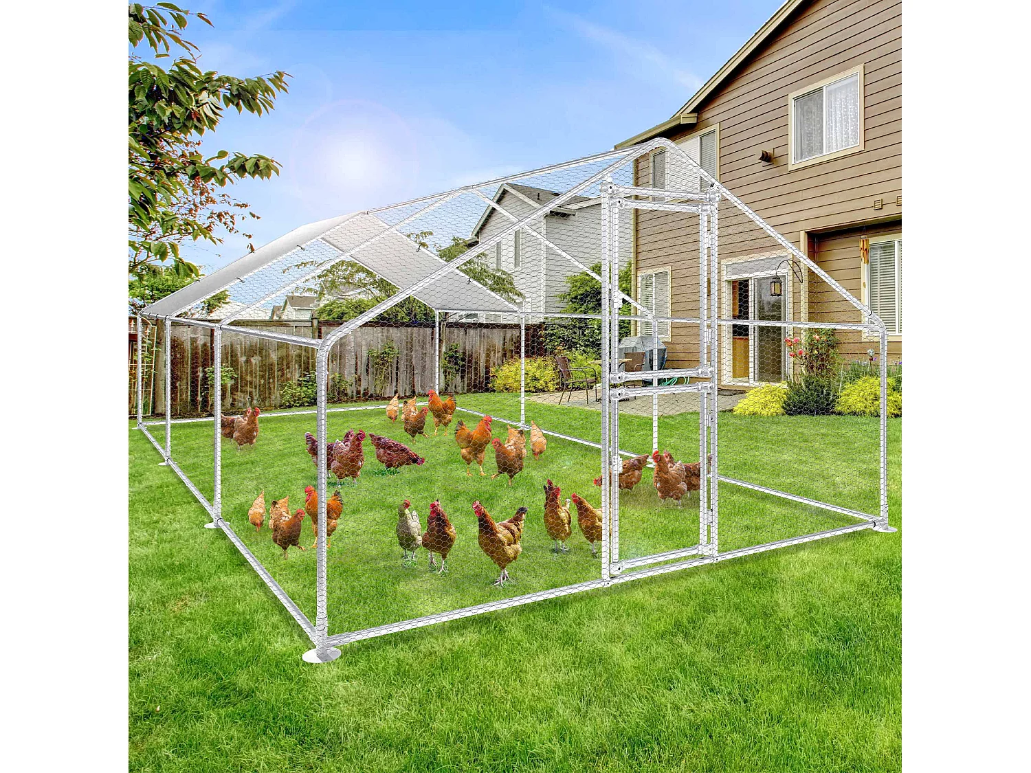 YITAHOME Enclos Poulailler - 18 m² - Enclos Poule Parc grillagé - Acier galvanisé