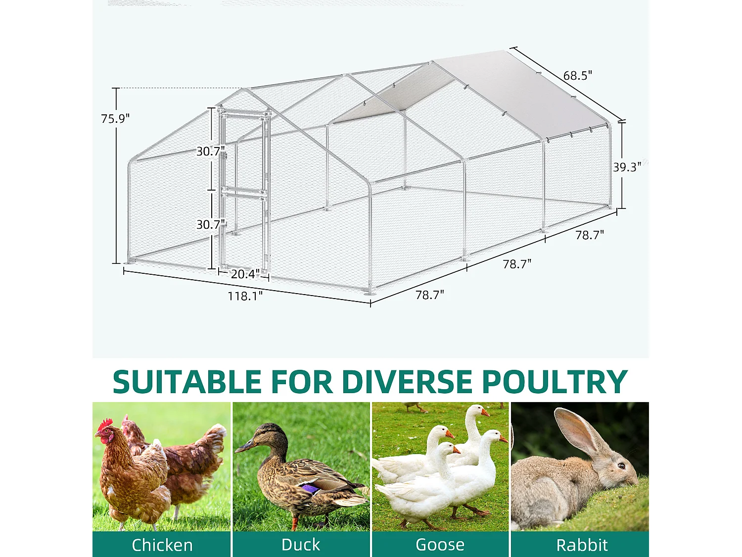 YITAHOME Enclos Poulailler - 18 m² - Enclos Poule Parc grillagé - Acier galvanisé