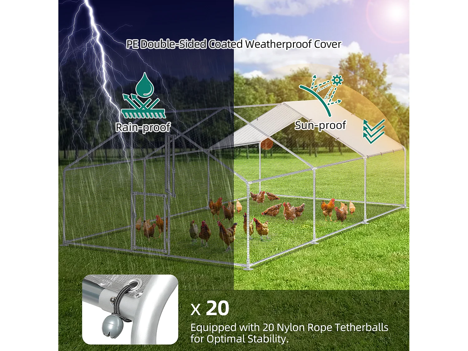 YITAHOME Enclos Poulailler - 18 m² - Enclos Poule Parc grillagé - Acier galvanisé