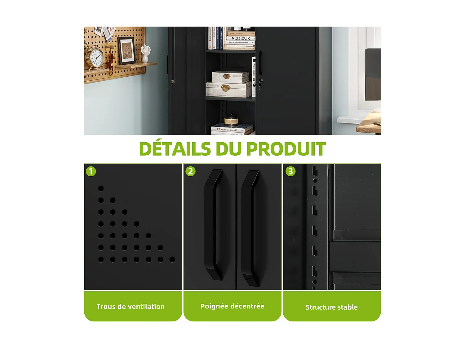 YITAHOME Armoires de Rangement de Bureau, Acier allié, Noir