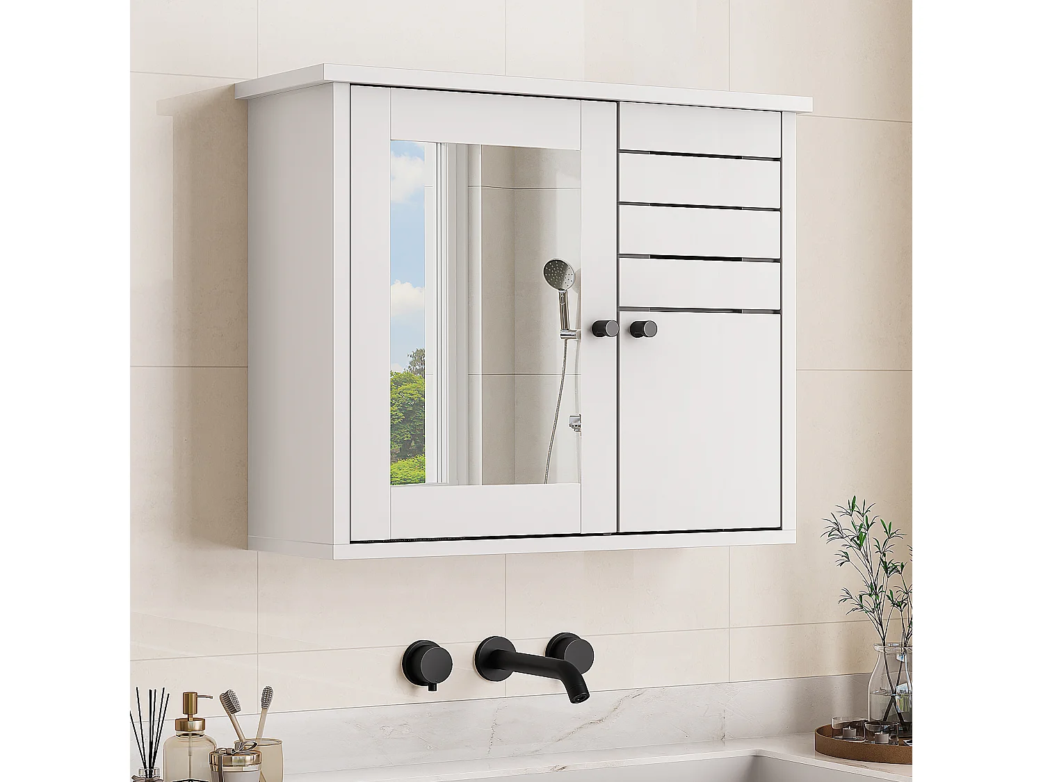 YITAHOME Armoire de Salle de Bain avec Miroir - Meuble de Rangement Mural - 60 x 20 x 49,2 cm - Blanc