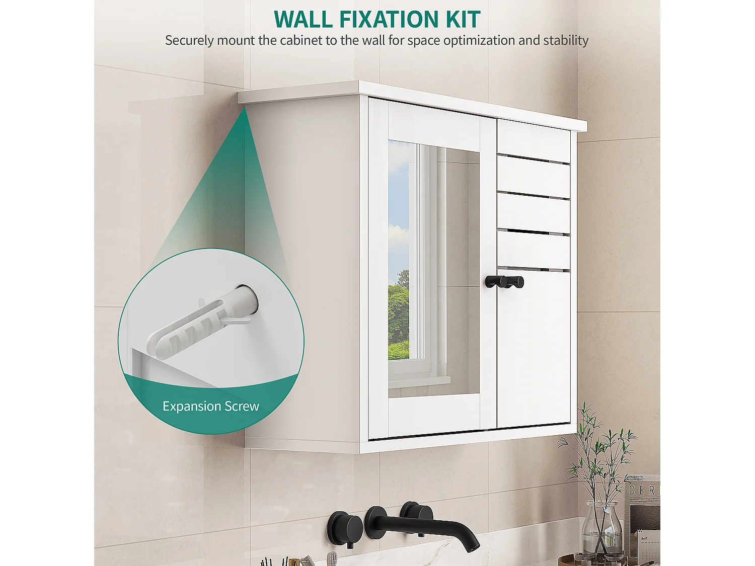 YITAHOME Armoire de Salle de Bain avec Miroir - Meuble de Rangement Mural - 60 x 20 x 49,2 cm - Blanc