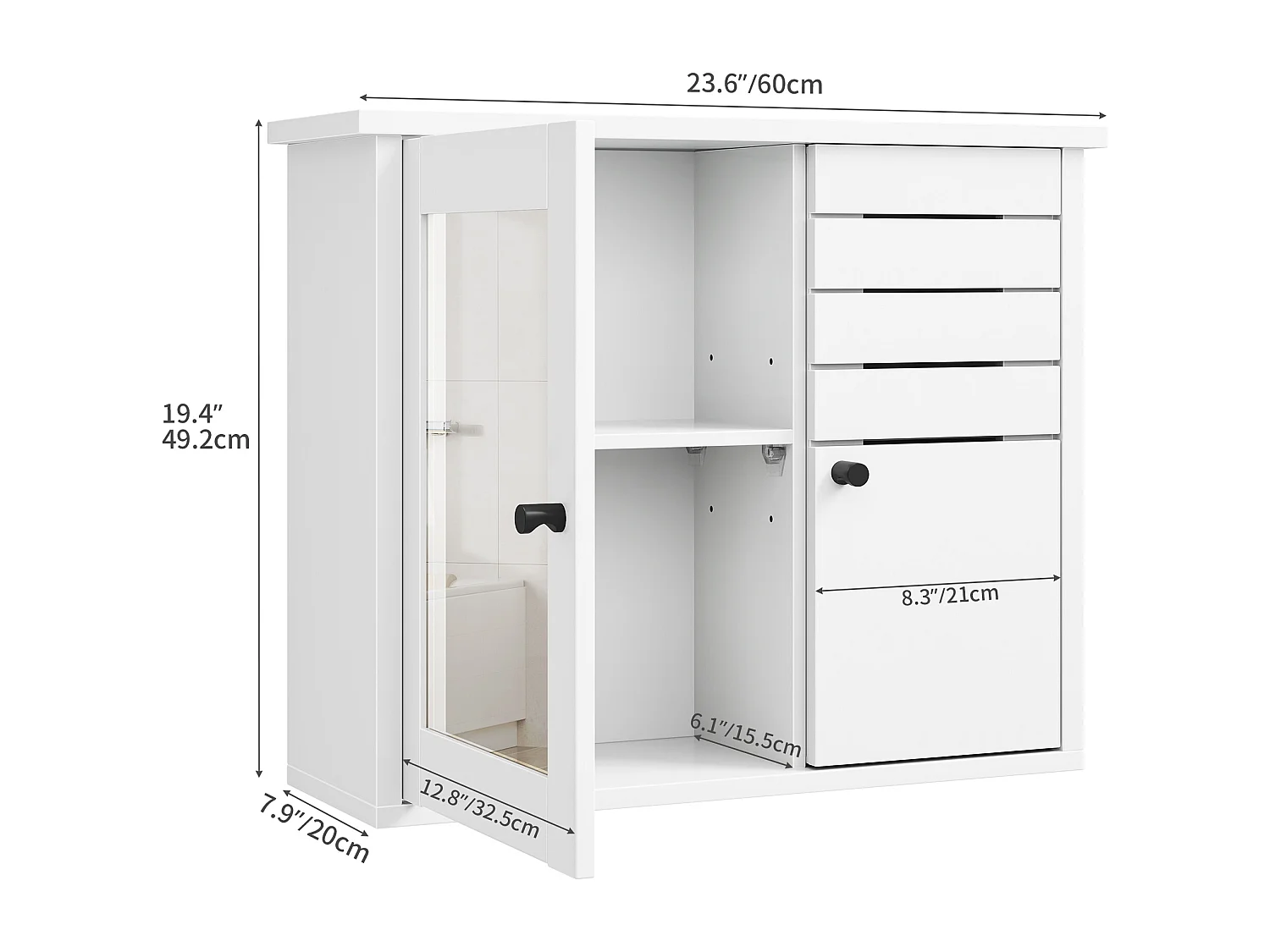 YITAHOME Armoire de Salle de Bain avec Miroir - Meuble de Rangement Mural - 60 x 20 x 49,2 cm - Blanc