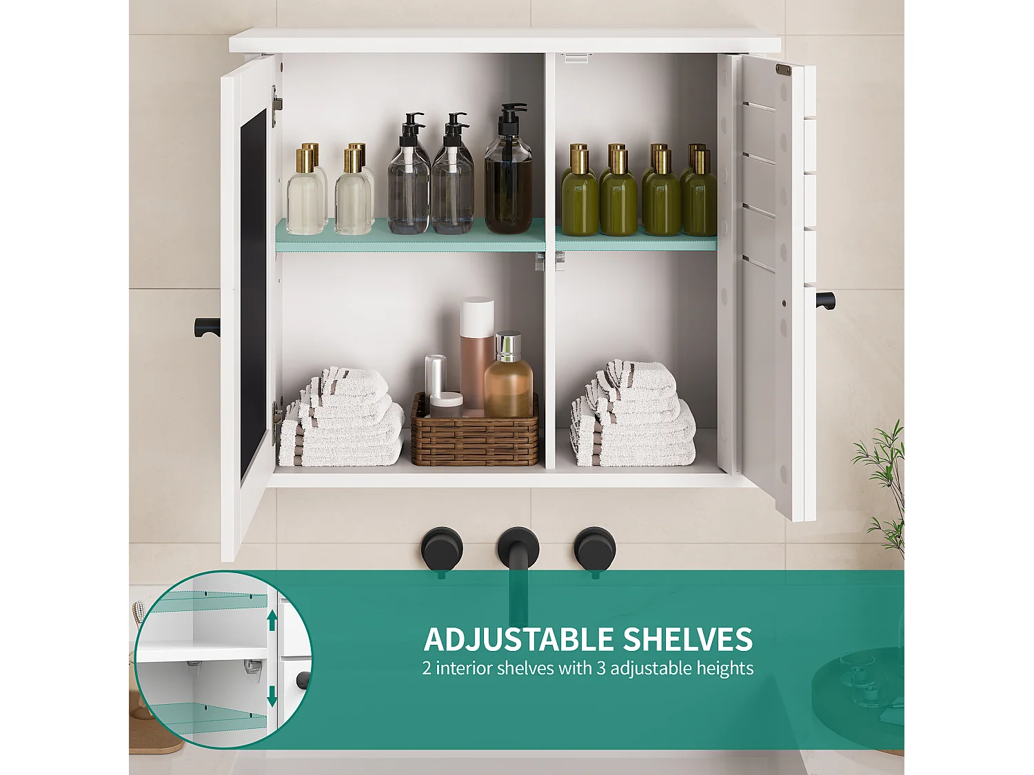 YITAHOME Armoire de Salle de Bain avec Miroir - Meuble de Rangement Mural - 60 x 20 x 49,2 cm - Blanc