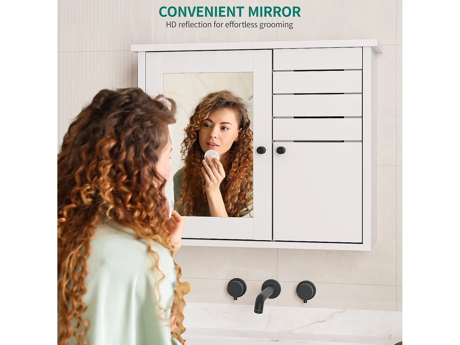 YITAHOME Armoire de Salle de Bain avec Miroir - Meuble de Rangement Mural - 60 x 20 x 49,2 cm - Blanc